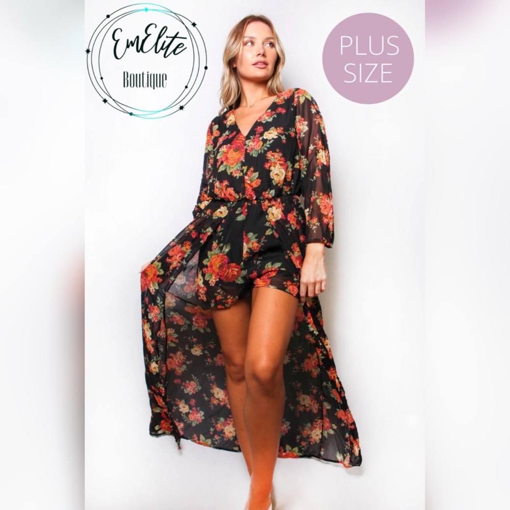 FALL FLOWERS LONG ROMPER  (1X - 14/16)